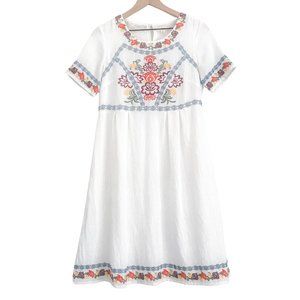 Colorful Embroidered White Midi Dress